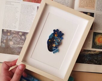 Quilling Heart Wall Art — Van Gogh “Starry Night” 3D Paper Heart, Handmade Paper Art Gift, Romantic Home Decor