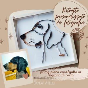 Ritratto Primo Piano o Figura Intera Personalizzato animale domestico, cane, gatto in filigrana di carta Quilling,Arte da fotografia, quadro