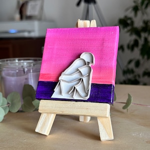 Mini Tela Cielo tramonto innamorati, Quadro Piccolo, Quadretto Dipinto a Mano, Dipinto su Tela, Quilling Art 3D, Idea regalo per lui/lei