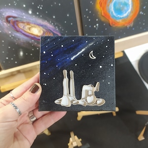 Mini Tela Cielo Stellato, Quadro Piccolo, Quadretto Dipinto a Mano, Dipinto su Tela, Quilling Art 3D, Idea regalo per lui/lei ,San Valentino