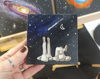 Mini Starry Sky Canvas, Small Painting, Hand-Painted Painting, Painting on Canvas, 3D Quilling Art, Gift Idea for Him/Her, Valentine's Day