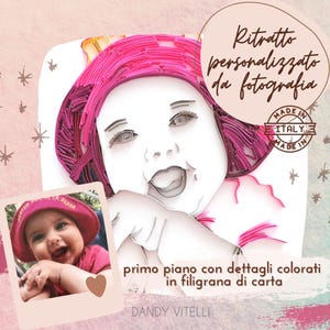 Ritratto personalizzato speciale,con dettagli colorati in filigrana di carta, quilling,ritratto da fotografia,opera con cornice,arte da foto