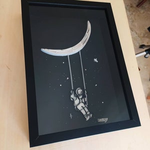 Astronauta fra le Stelle, Pianeti ,Stelle, Luna nello spazio, Interstellar quadro nero con cornice, quilling, fatto a mano
