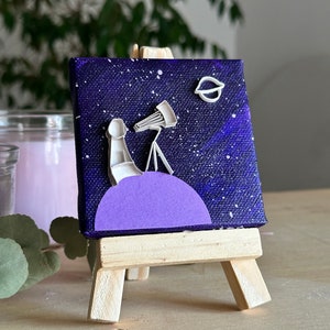 Mini Tela Cielo Stellato Pianeta, Quadro Piccolo, Quadretto Dipinto a Mano, Dipinto su Tela, Quilling Art 3D, Idea regalo per lui/lei