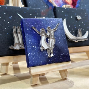 Sternenhimmel Mini-Leinwand, kleines Bild, handgemaltes Bild, Gemälde auf Leinwand, Quilling Art 3D, Geschenkidee für Sie/Ihn, Valentinstag