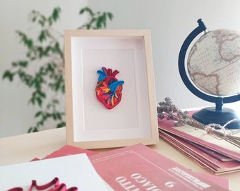 Small painting, freestanding frame, human heart, illustration, paper heart, quilling, collage, work, gift for her, gift for him