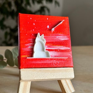 Mini Tela Cielo tramonto gatto stella  , Quadro Piccolo, Quadretto Dipinto a Mano, Dipinto su Tela, Quilling Art 3D, Idea regalo per lui/lei