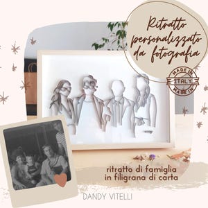 Ritratto di famiglia personalizzato,sagome in filigrana di carta, arte del quilling,arte da fotografia,regalo famiglia,quadro con cornice