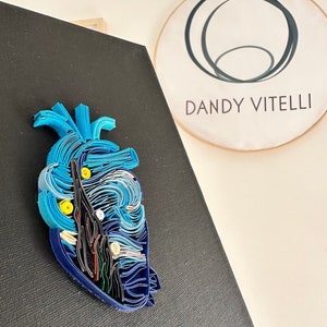 Tela Cuore Anatomico Notte Stellata Van Gogh,Quadro quilling arte 3D ,Cuore da appendere Regalo per lei/lui ,San Valentino