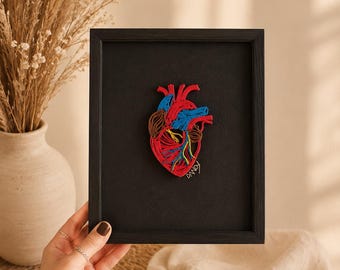 Anatomical Heart Canvas, Sacred Heart, Doctor's Office, 3D Quilling Art Painting, Hanging Heart Gift for Her/Him, Valentine's Day