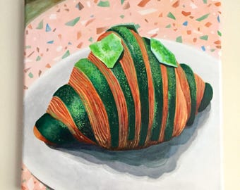 Croissant Painting: Bakery Painting, Pastry Artwork