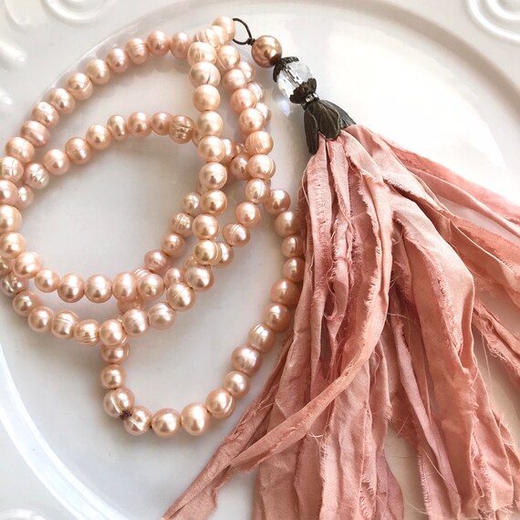 Long pink tassel necklace long pink knot necklace Unique | Etsy