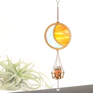 Iridescent Moon Stained Glass Plant Hanger