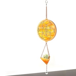 Seed of Life Stained Glass Plant Hanger Orange Mixed Opal