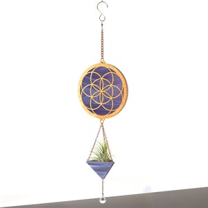 Seed of Life Stained Glass Plant Hanger Purple Wisp