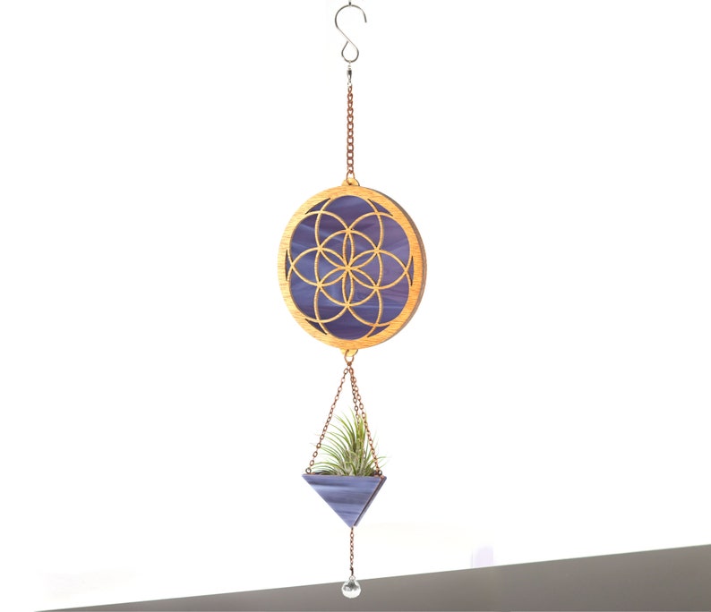 Seed of Life Stained Glass Plant Hanger Purple Wisp