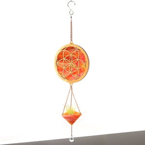 Seed of Life Stained Glass Plant Hanger Red Mixed Opal