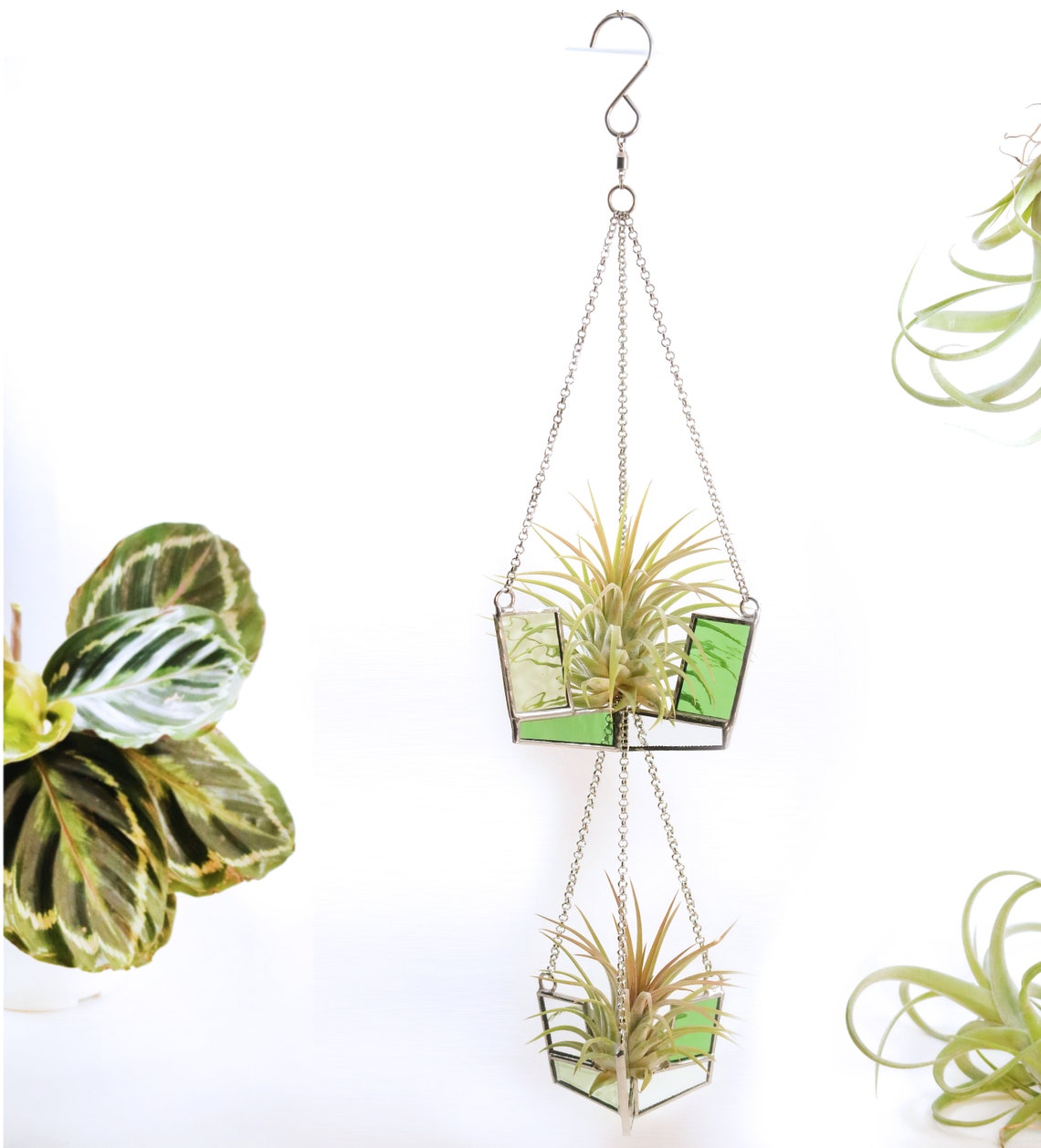 Twotier Stained Glass Plant Hanger Etsy