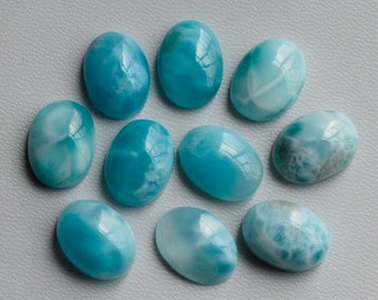 Larimar Cabochon Gemstone, Oval Shape Designer Larimar Loose Gemstone, 100% Natural Dominican Larimar,  Calibrated Size in 8x6mm to 16x12mm