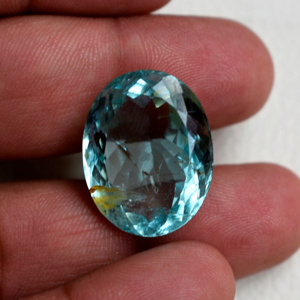 24Cts Amazing Faceted Aquamarine Gemstone,  Natural Oval Shape Faceted Light Color Aquamarine Loose Gemstone, Jewelry Stones, 22*17*10mm