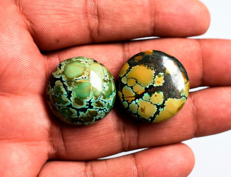 78Cts Matrix Turquoise 2 Pcs Beautiful AAA Tibetan Turquoise Cabochon 100/% Natural Round Shape Spider Web Turquoise Gemstone AAA Quality