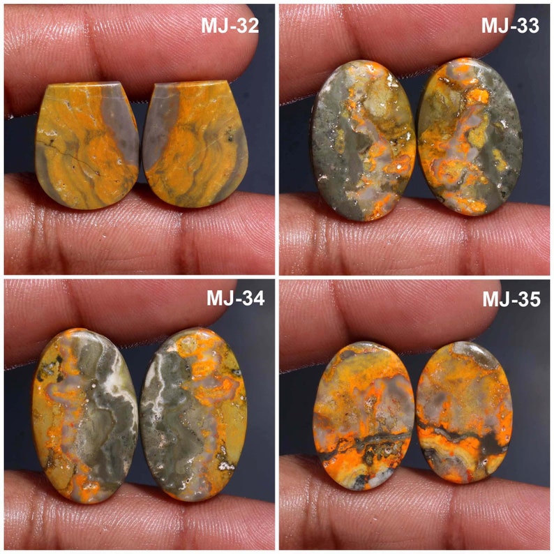 Beautiful Matching Pair AAA Quality Bumble Bee Jasper Cabochon Bumble Bee Jasper Loose Gemstone DIY Jewelry Making Stone Earrings Pair