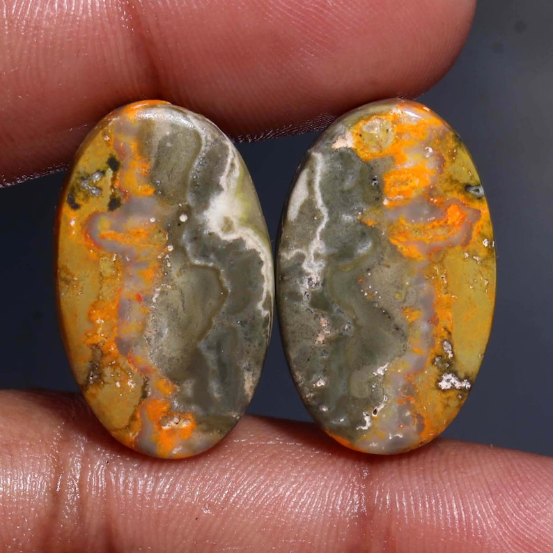Beautiful Matching Pair AAA Quality Bumble Bee Jasper Cabochon Bumble Bee Jasper Loose Gemstone DIY Jewelry Making Stone Earrings Pair