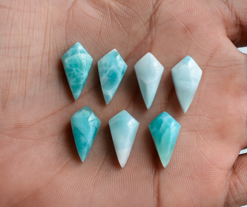 Natural Dominican Larimar Gemstone 1Pair 10*19mm Larimar Cabochon Calibrated Size Larimar Fancy Kite Shape Designer Larimar Gemstone