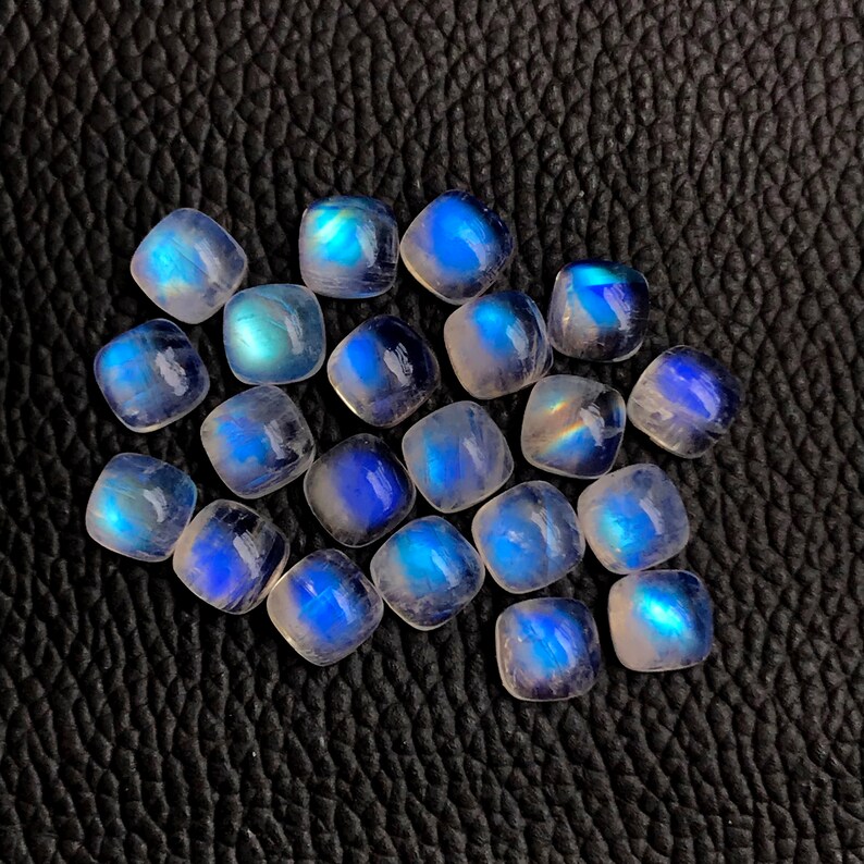 Jewelry Stones 100/% Natural Cushion Shape Full Flashy Rainbow Moonstone Loose Gemstone 2 Pcs 8mm AAA++ Quality Rainbow Moonstone Cabochon