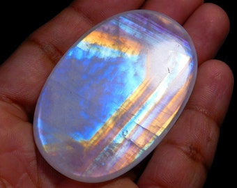 Amazing 100% Natural Rainbow Moonstone Cabochon  Size 17x17x5 MM 17.30 Carat Blue Fire Moonstone Gemstone Making Jewelry