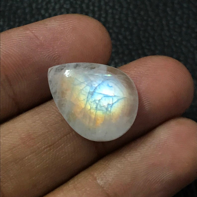 Size 21*16*6mm 16Cts Designer Cabochon Rare AAA Rainbow Moonstone Cabochon Pear Shape Rainbow Flashy Rainbow Moonstone Loose Gemstone