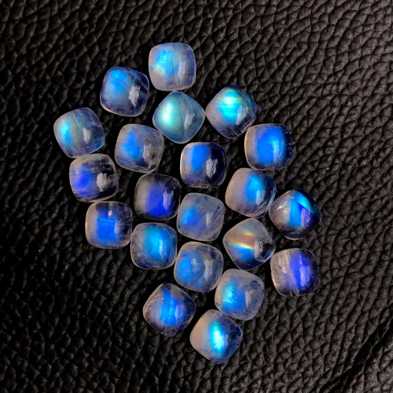 Jewelry Stones 100/% Natural Cushion Shape Full Flashy Rainbow Moonstone Loose Gemstone 2 Pcs 8mm AAA++ Quality Rainbow Moonstone Cabochon