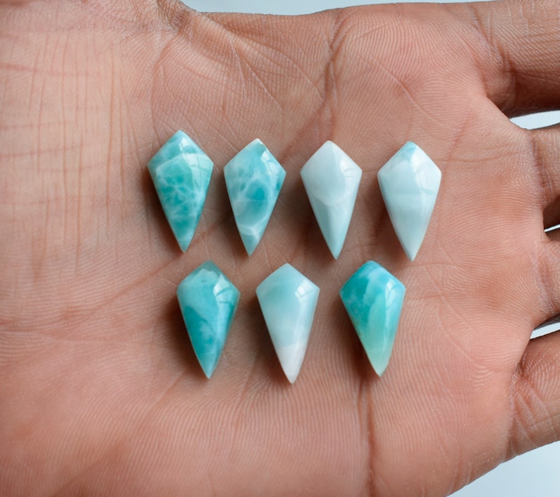 Natural Dominican Larimar Gemstone 1Pair 10*19mm Larimar Cabochon Calibrated Size Larimar Fancy Kite Shape Designer Larimar Gemstone