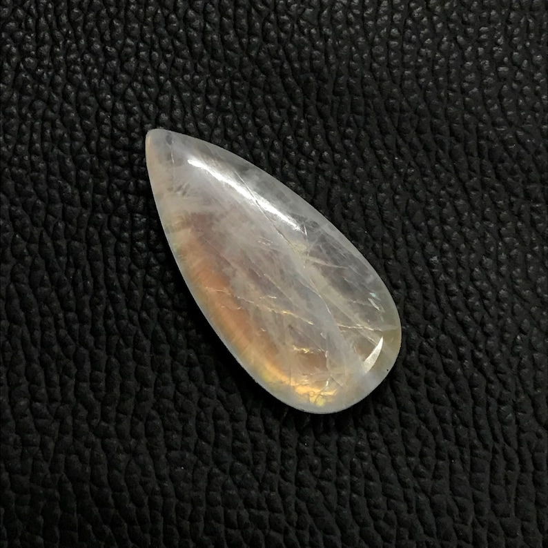 100/% Natural Pear Shape Rainbow Moonstone Loose Gemstone Quality Yellow Falshy Rainbow Moonstone Cabochon Rare AAA Size 41*19*8mm 52Cts