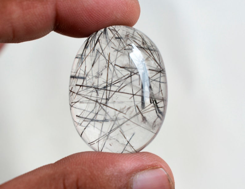 Rutilated Quartz Gemstone Big Oval Shape 35*26*12mm 94Cts Black Rutile Quartz Cabochon 100/% Natural Black Tourmalinated Rutile Quartz