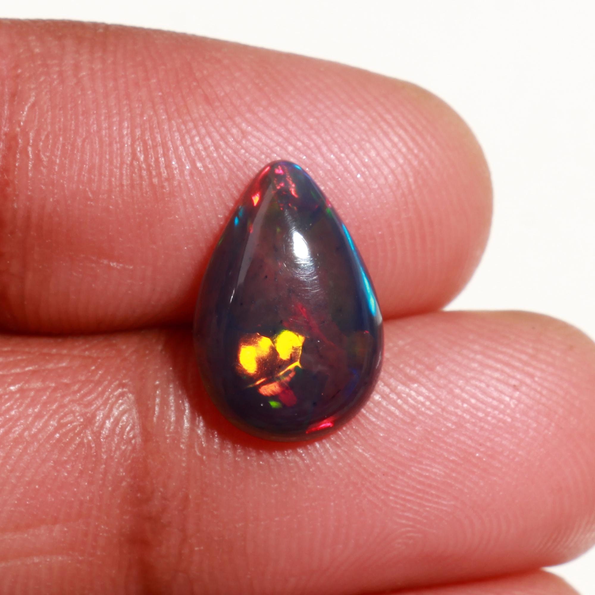 Pear Shape Multifire Welo Gemstone Size 14*9*4mm 2.45Cts Natural Black Ethiopian Opal Loose Gemstone Designer Top Ethiopian Opal Cabochon
