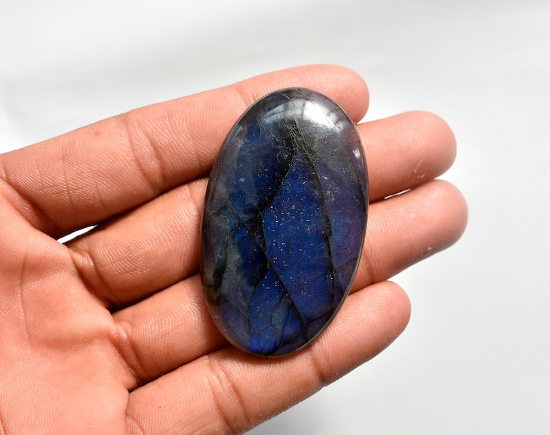 Big Size 55*33*9mm 129Cts Natural Oval Shape Blue Flashy Labradorite Gemstone AAA Quality Labradorite Cabochon Designer Cabochons