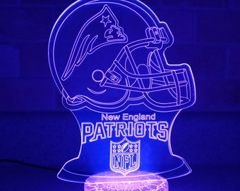 Mirror Magic Store New England Patriots Football Helmet LED Night Light with Free Personalization Night Lamp Table Lamp Featuring Licensed Decal
