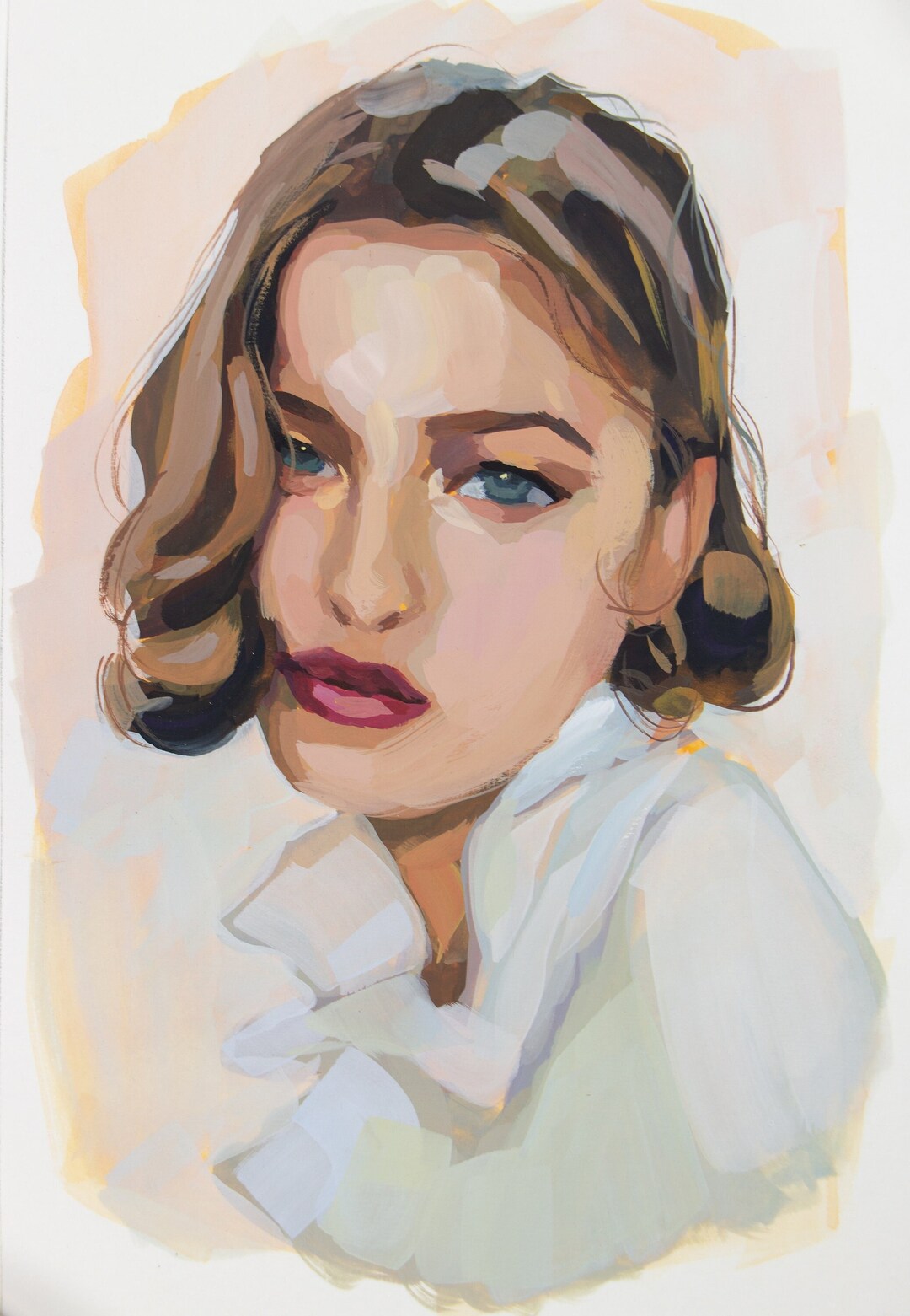 ORIGINAL Gouache Female Painting Colorful Portrait Living Etsy