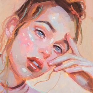 ORIGINAL watercolor and gouache  portrait painting, colorful wall decor,  abstract art, watercolor portrait, minimalist watercolor art