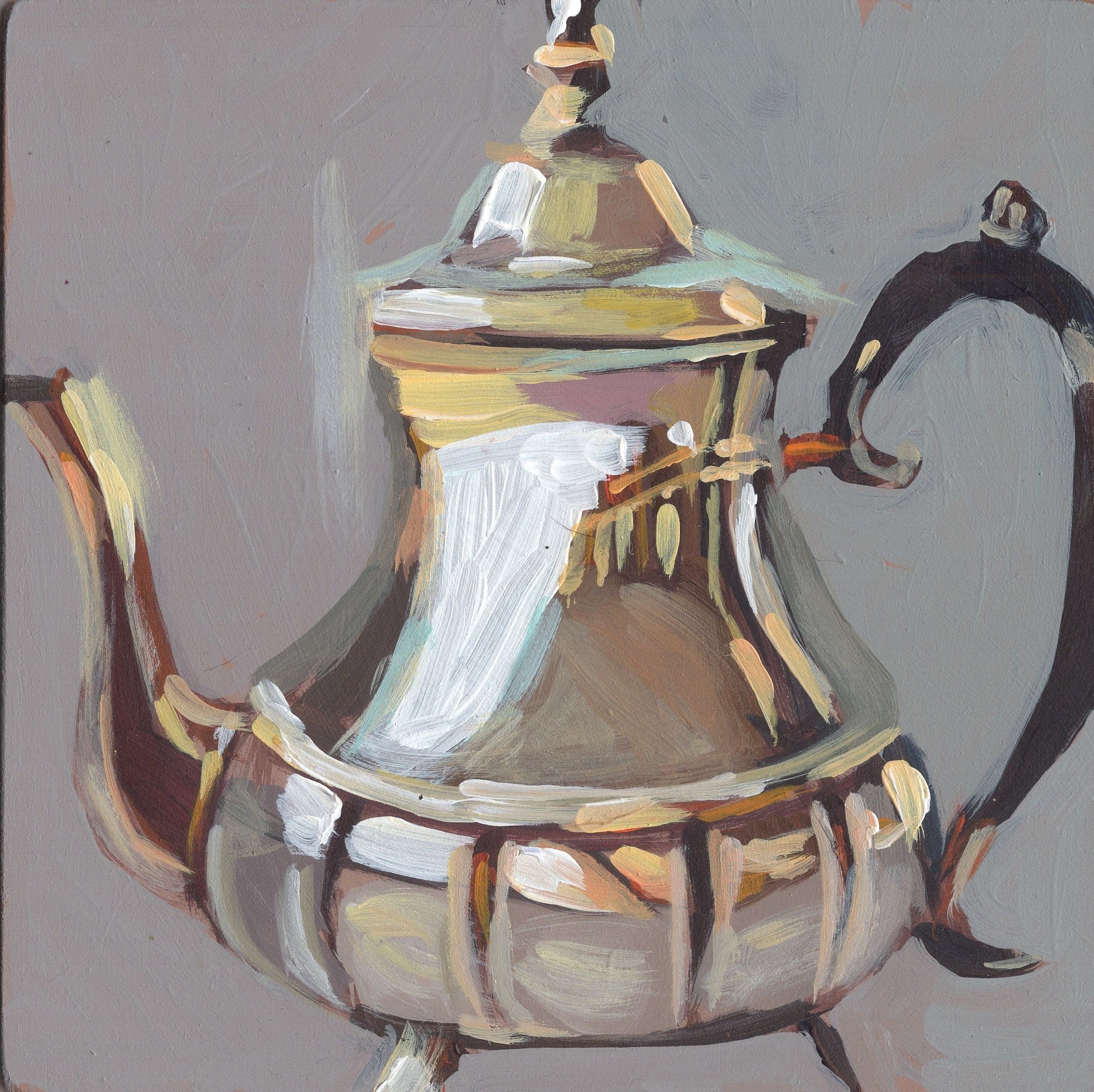 SILVER TEA POT Painting Still Life Acrylic Painting Original Etsy