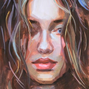 ORIGINAL watercolor and gouache  portrait painting, colorful wall decor,  abstract art, watercolor portrait, minimalist watercolor art