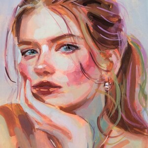 ORIGINAL watercolor and gouache  portrait painting, colorful wall decor,  abstract art, watercolor portrait, minimalist watercolor art