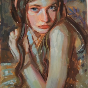 ORIGINAL Gouache female painting, colorful portrait , living room decor, woman abstract art, acrylic painting,minimalist female art