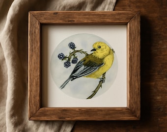 Prothonotary grasmus print: aquarel vogelkunst (8 x 8)