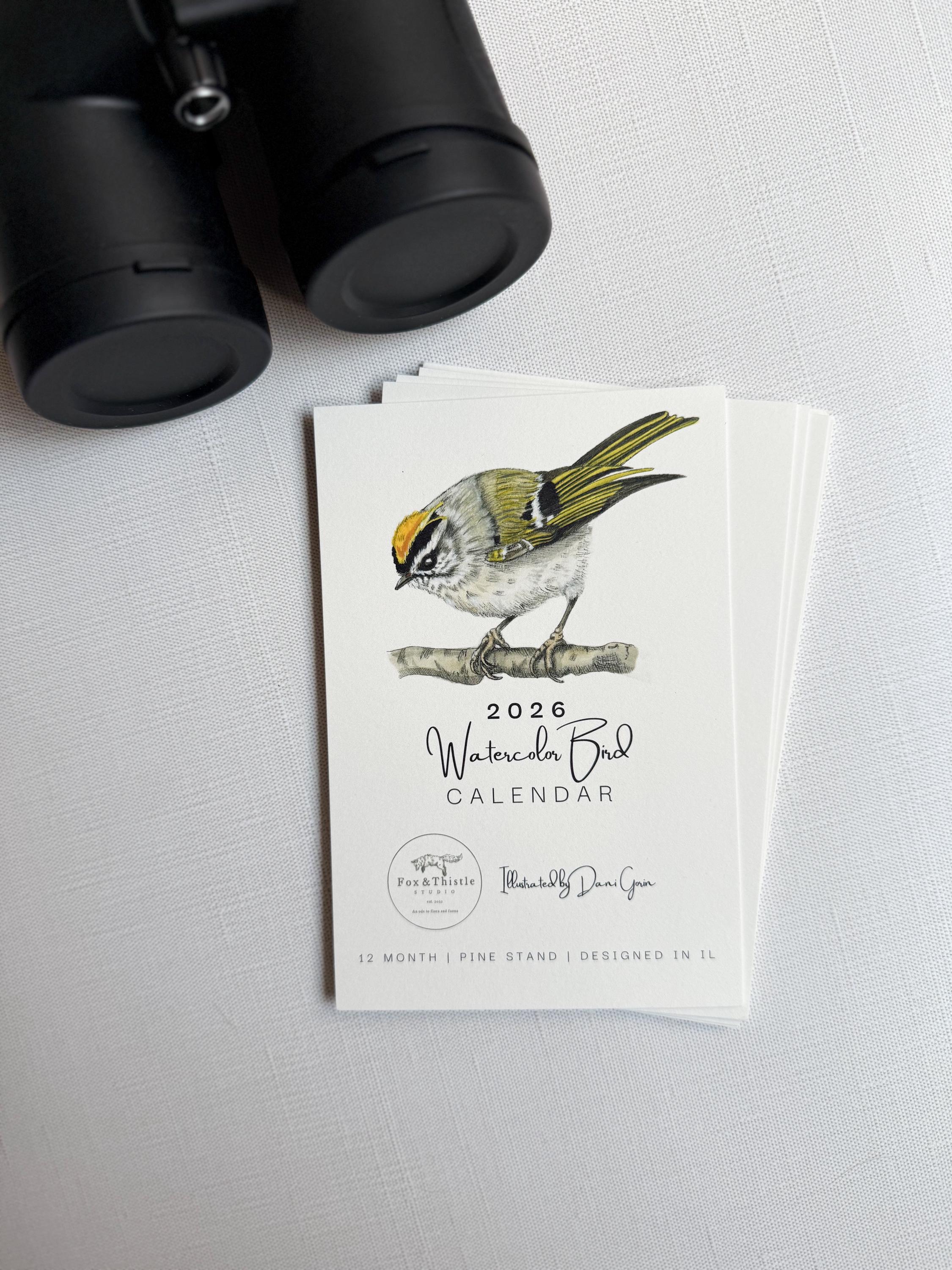 Vogels Kalender 2026 - Aquarel Kunst Maandplanner | Met Houten