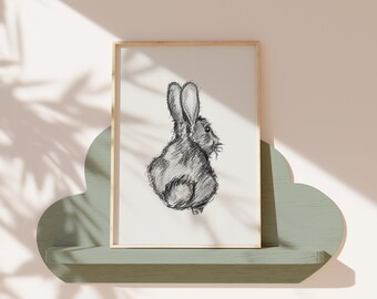 Charcoal Bunny Giclée Print: Wildlife Nursery Art