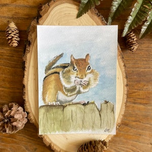 Chipmunk Giclée Print: Watercolor Woodland Art (5x7)