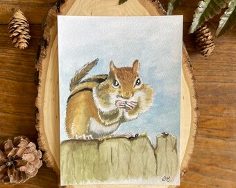 5x7 Giclée Print of Chipmunk | Cottagecore Art | Woodland Art | Nursery Art