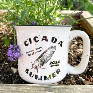 13 oz “Cicada Summer” Speckled Ceramic Camping Mug  | Cicada Mug | Cicada Gift | Insect Gift | Funny Cicada Gift | Cicada Brood 2024 |